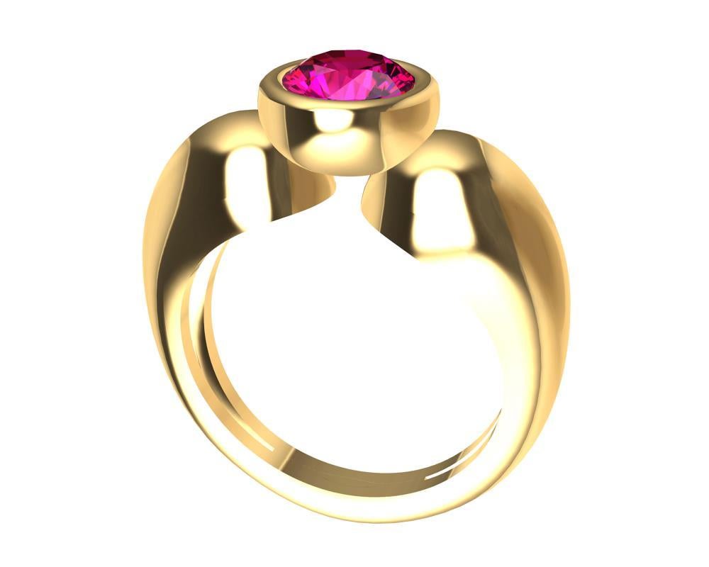 For Sale:  18 Karat Yellow Gold Pink Sapphire 1.09 Carat Teardrop Sculpture Ring 5