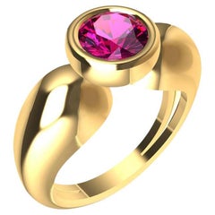 Anello scultura a goccia in oro giallo 18 carati con zaffiro rosa da 1,09 carati