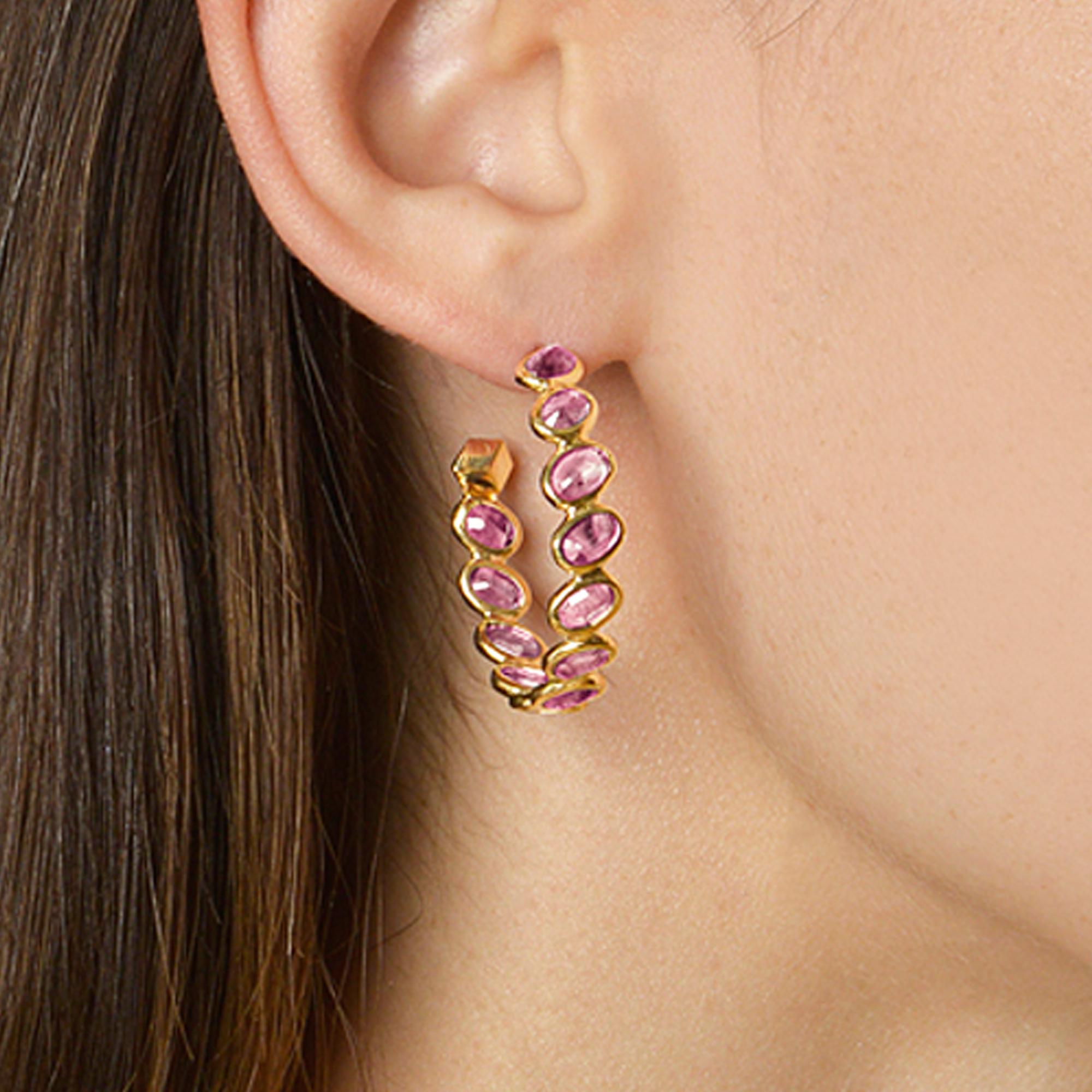 Contemporary Paolo Costagli 18 Karat Yellow Gold Pink Sapphire Ombre Hoop Earrings, Medium For Sale