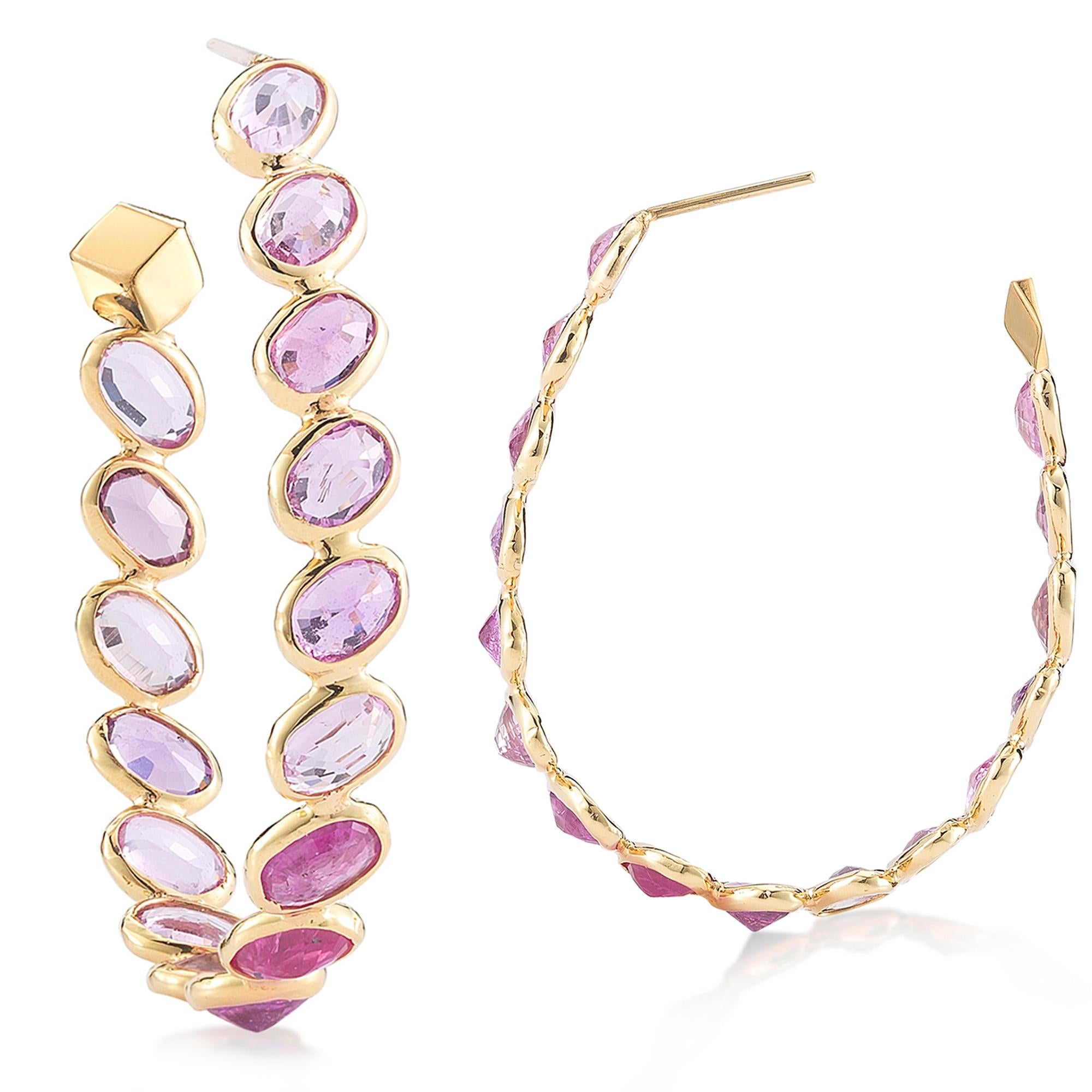 Contemporary Paolo Costagli 18 Karat Yellow Gold Pink Sapphire Ombre Hoop Earring Grande