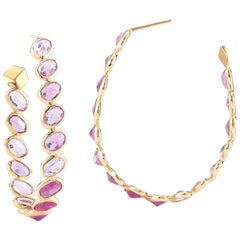 Paolo Costagli 18 Karat Yellow Gold Pink Sapphire Ombre Hoop Earring Grande