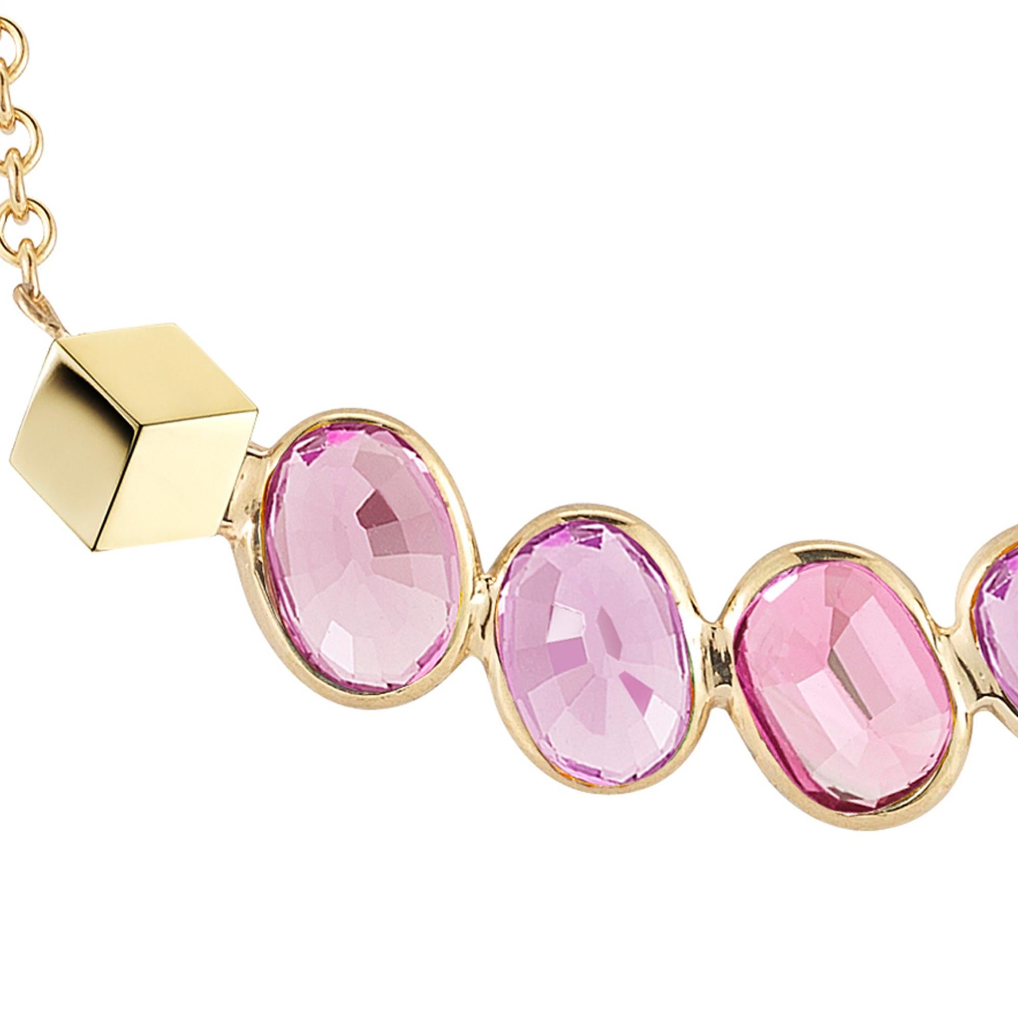 Oval Cut Paolo Costagli 18kt Yellow Gold Pink Sapphire, 2.91 Carat Ombré Pendant Necklace For Sale