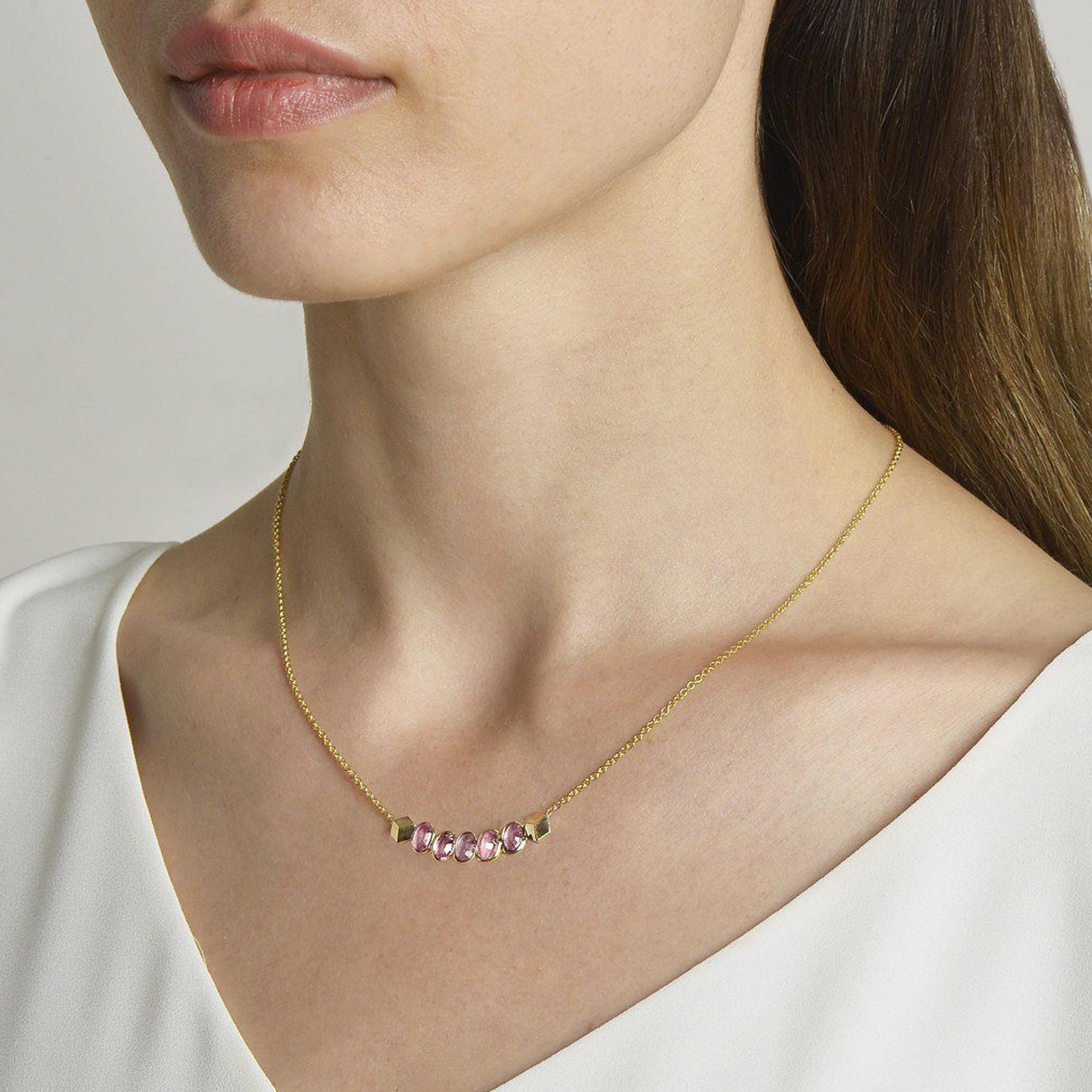 Paolo Costagli 18kt Yellow Gold Pink Sapphire, 2.91 Carat Ombré Pendant Necklace im Zustand „Neu“ im Angebot in Miami beach, FL