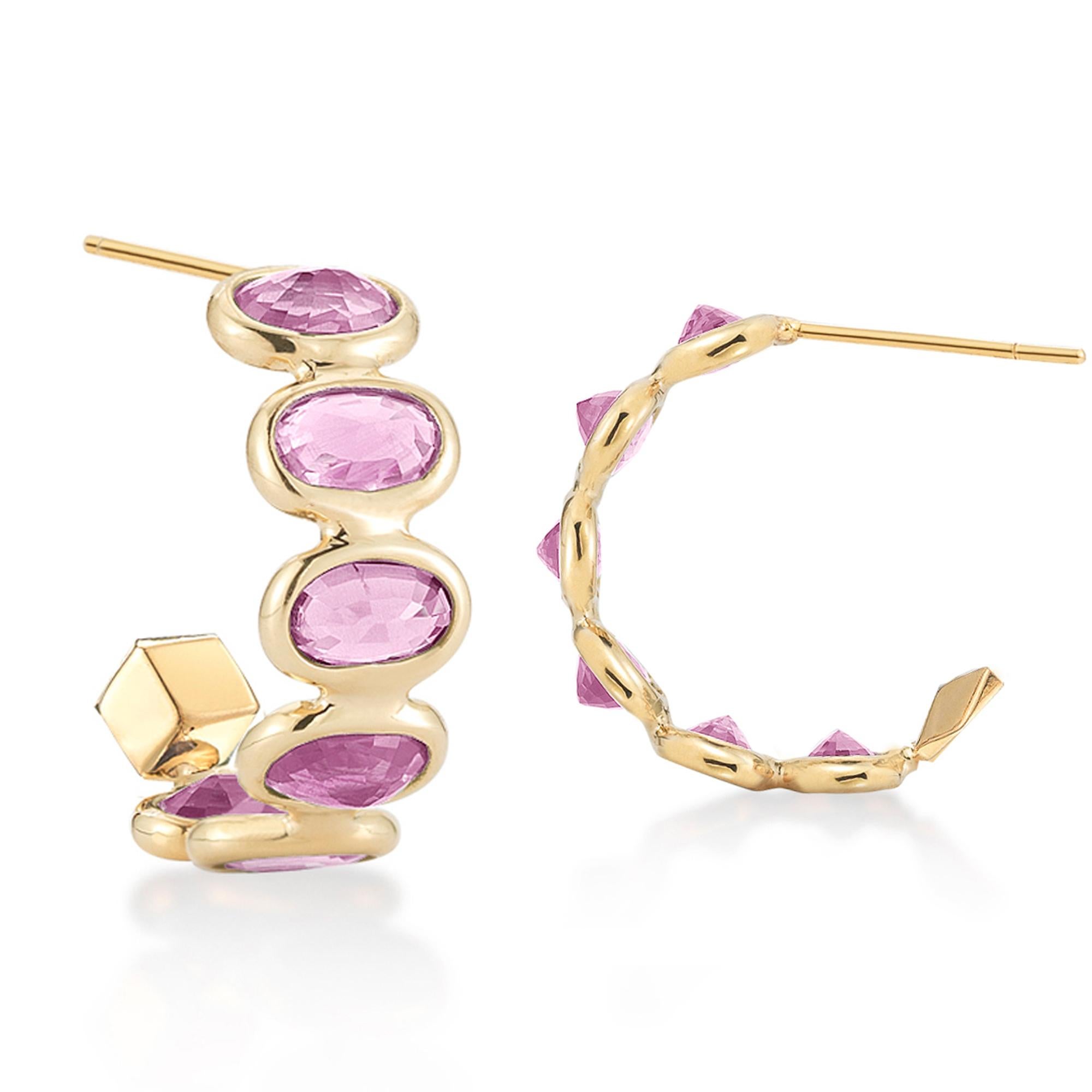 18kt yellow gold Ombré earrings with bezel set multishade oval pink sapphires and signature Brillante® motif, petite.

Reimagined from summers spent at the Tuscan shore, the Ombré collection highlights the diverse hues and textures found in