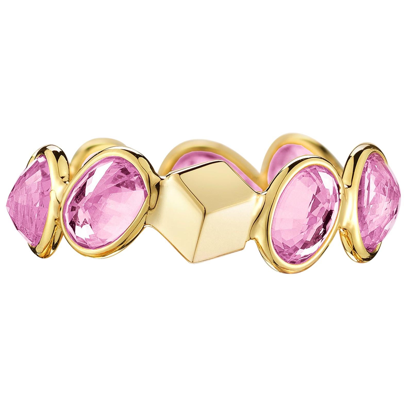 Paolo Costagli 18 Karat Yellow Gold Pink Sapphire, 4.86 Carat Ombre Ring For Sale