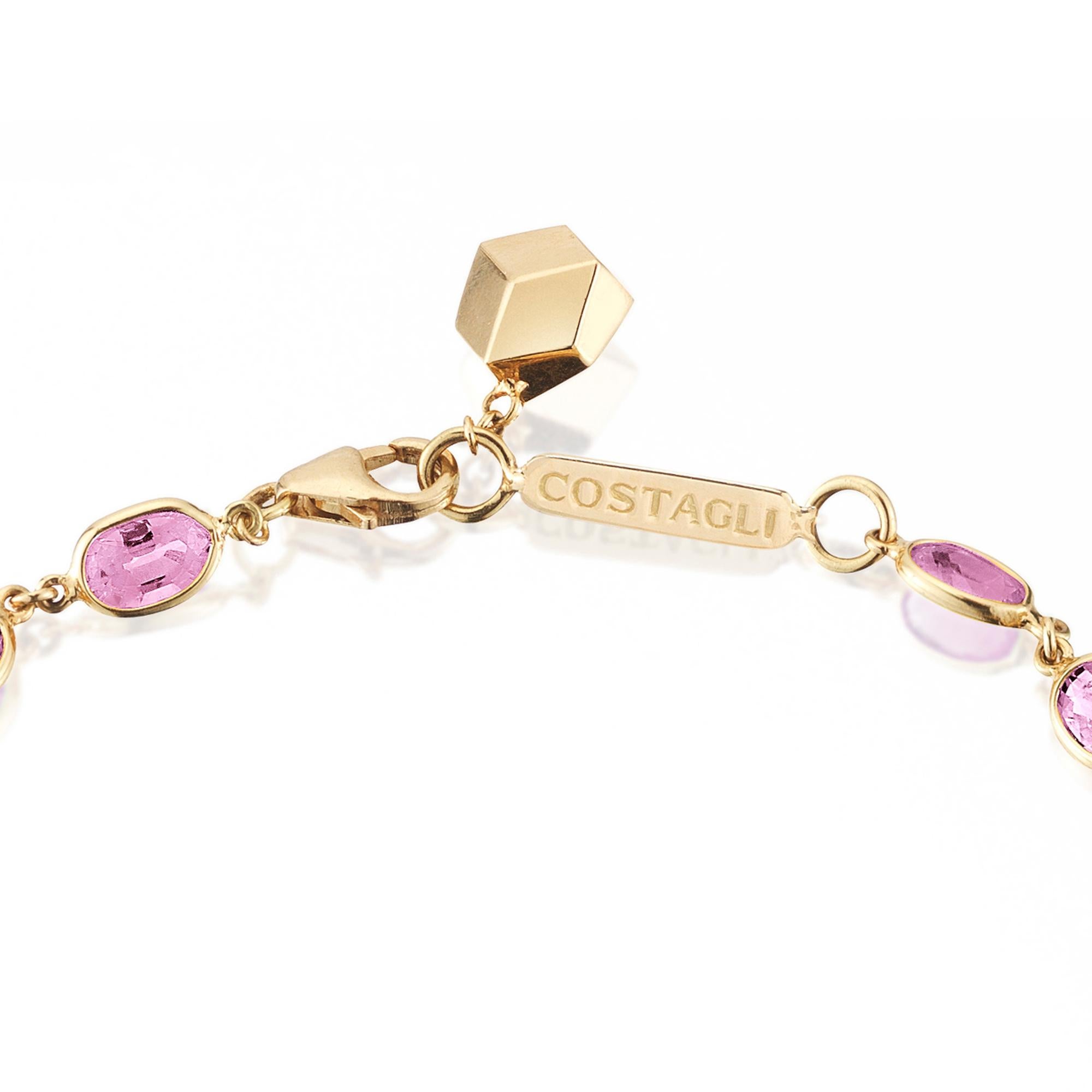 Oval Cut Paolo Costagli 18 Karat Yellow Gold Pink Sapphire 8.50 Carat Ombre Bracelet