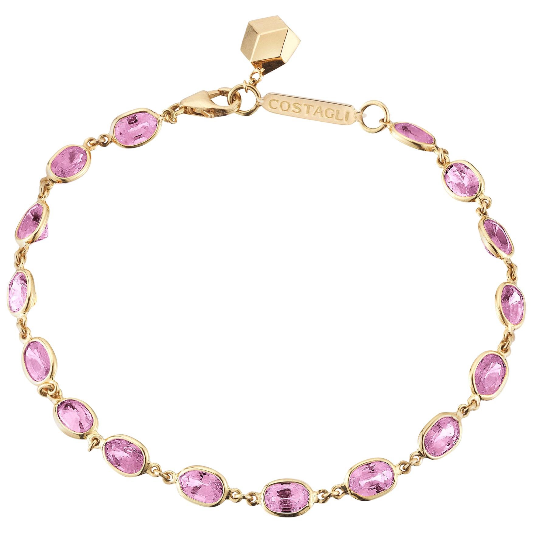 Paolo Costagli 18 Karat Yellow Gold Pink Sapphire 8.50 Carat Ombre Bracelet