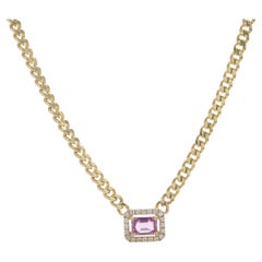 18 Karat Yellow Gold Pink Sapphire and Diamond Necklace