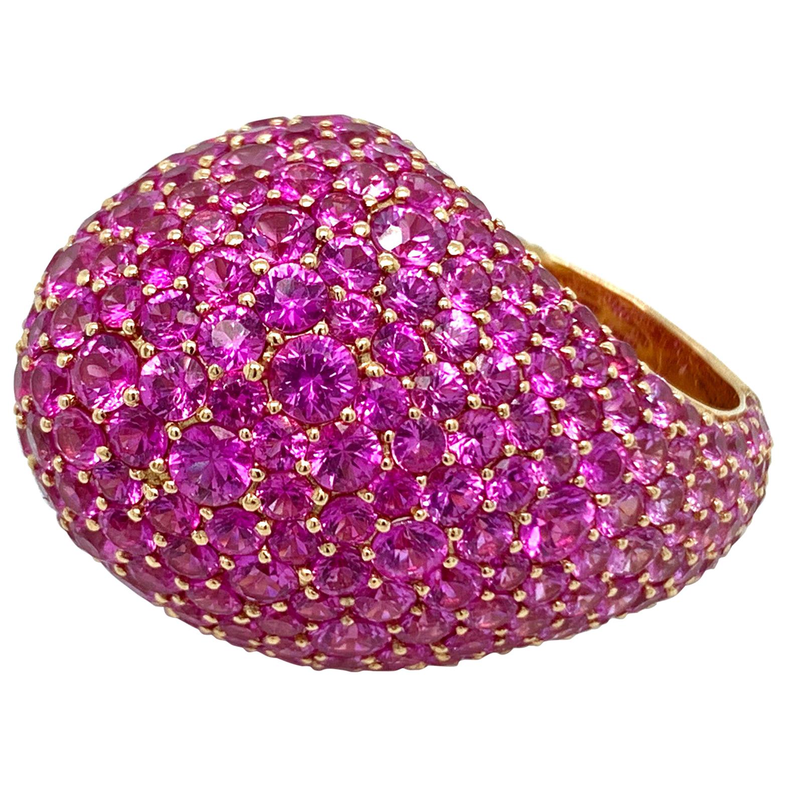 18 Karat Yellow Gold Pink Sapphire Dome Ring