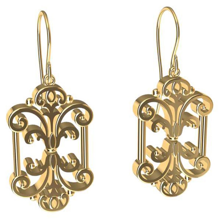 18 Karat Yellow Gold Plated French Gate Dangle Earrings