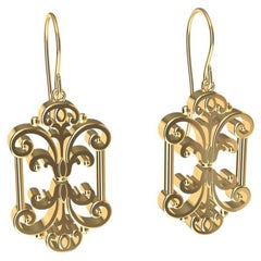 18 Karat Yellow Gold Plated French Gate Dangle Earrings Used 18 Karat Yellow Gold Plated French Gate Dangle Earrings