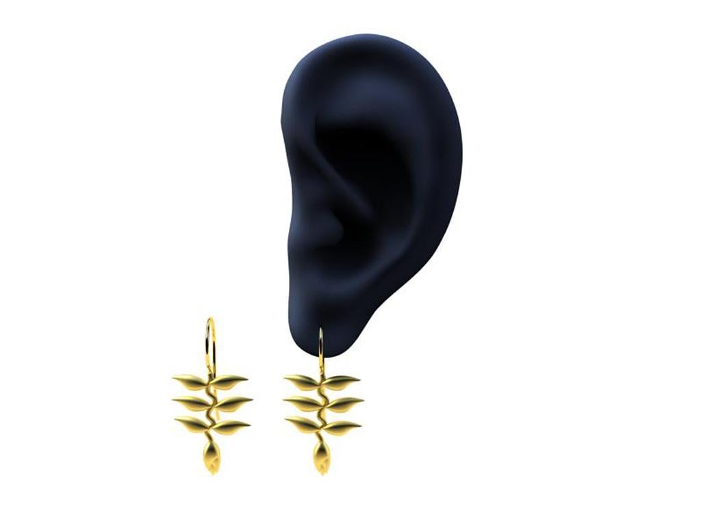 Pendientes Colgantes Heliconia de Oro Amarillo de 18k, De la Serie Océano,  Verano o Invierno dondequiera que vayas en estas estaciones. 30 x 14 mm de ancho con ganchos. Pulido o  Amarillo 18k mate.   Hecho a medida. Entrega en 2,5 semanas. 