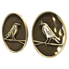 18 Karat Yellow Gold Plated Raven Stud Earrings