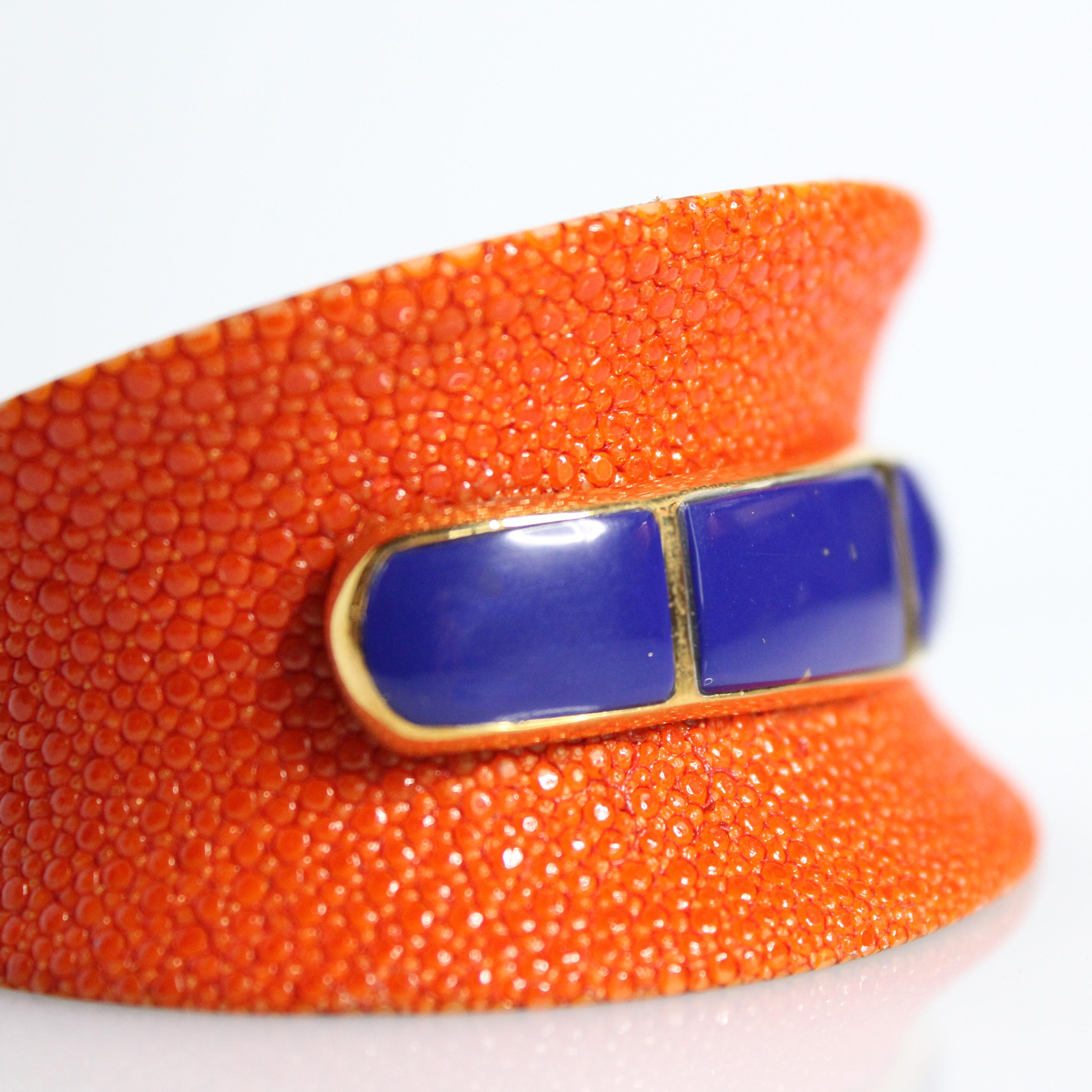 18 Karat Gelbgold vergoldetes Silber 925 Lapislazuli Orange Galuchat-Armband im Zustand „Neu“ im Angebot in Milano, IT