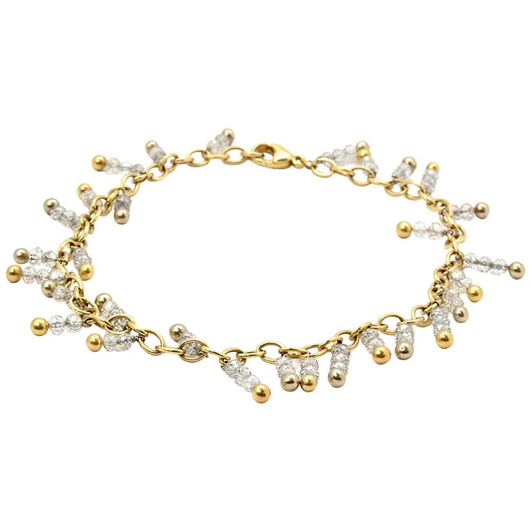 18 Karat Yellow Gold, Platinum and 18 Carat Diamond Bead Anklet at