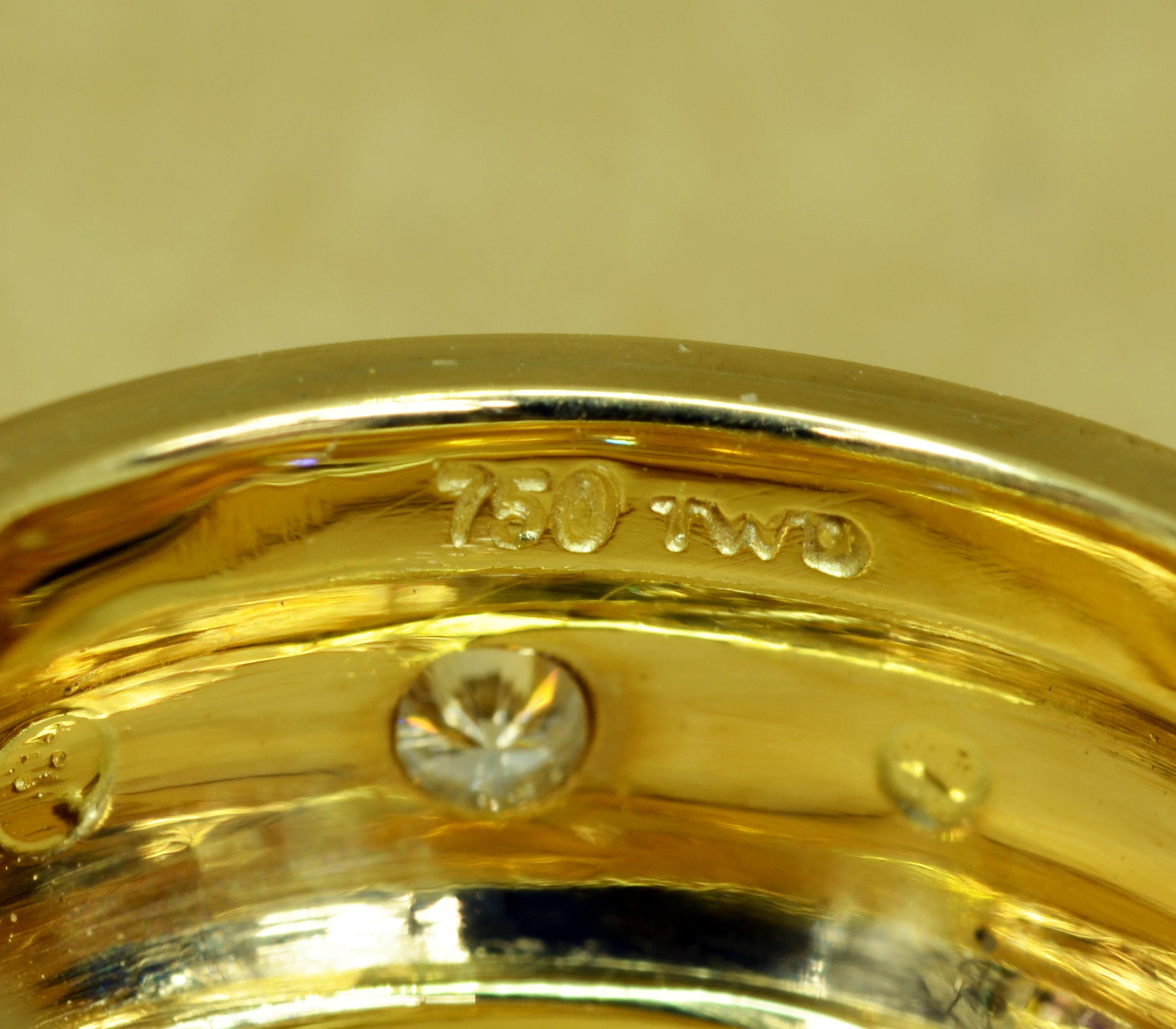 Anneau cigare en or jaune 18 carats, platine et diamants en vente 2