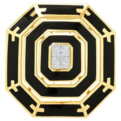 18 Karat Yellow Gold & Platinum Diamond and Enamel Hexagon Brooch