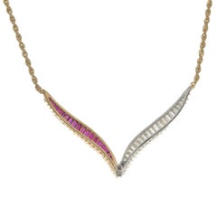 18 Karat Yellow Gold & Platinum Diamond and Ruby V Collar Necklace