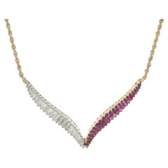 18 Karat Yellow Gold & Platinum Diamond and Ruby V Collar Necklace