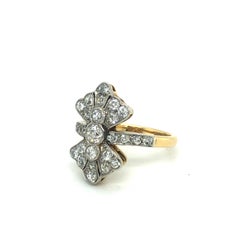 18 Karat Yellow Gold Platinum Diamond Engagement Dress Bow Ring, circa 1905