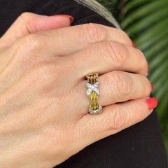 18 Karat Yellow Gold Platinum Diamond 'X' Band Ring Size 6 Modern