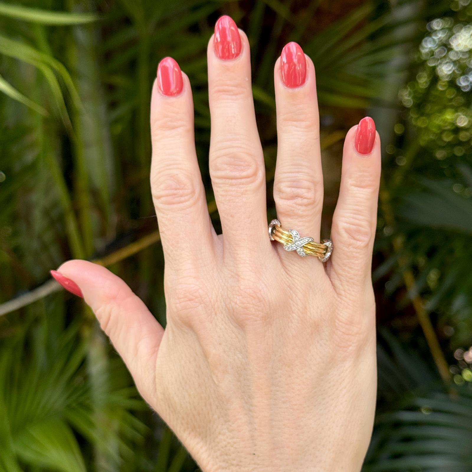 Bague en or jaune 18 carats Platine Diamant 'X' Taille 6 Moderne Excellent état - En vente à Boca Raton, FL