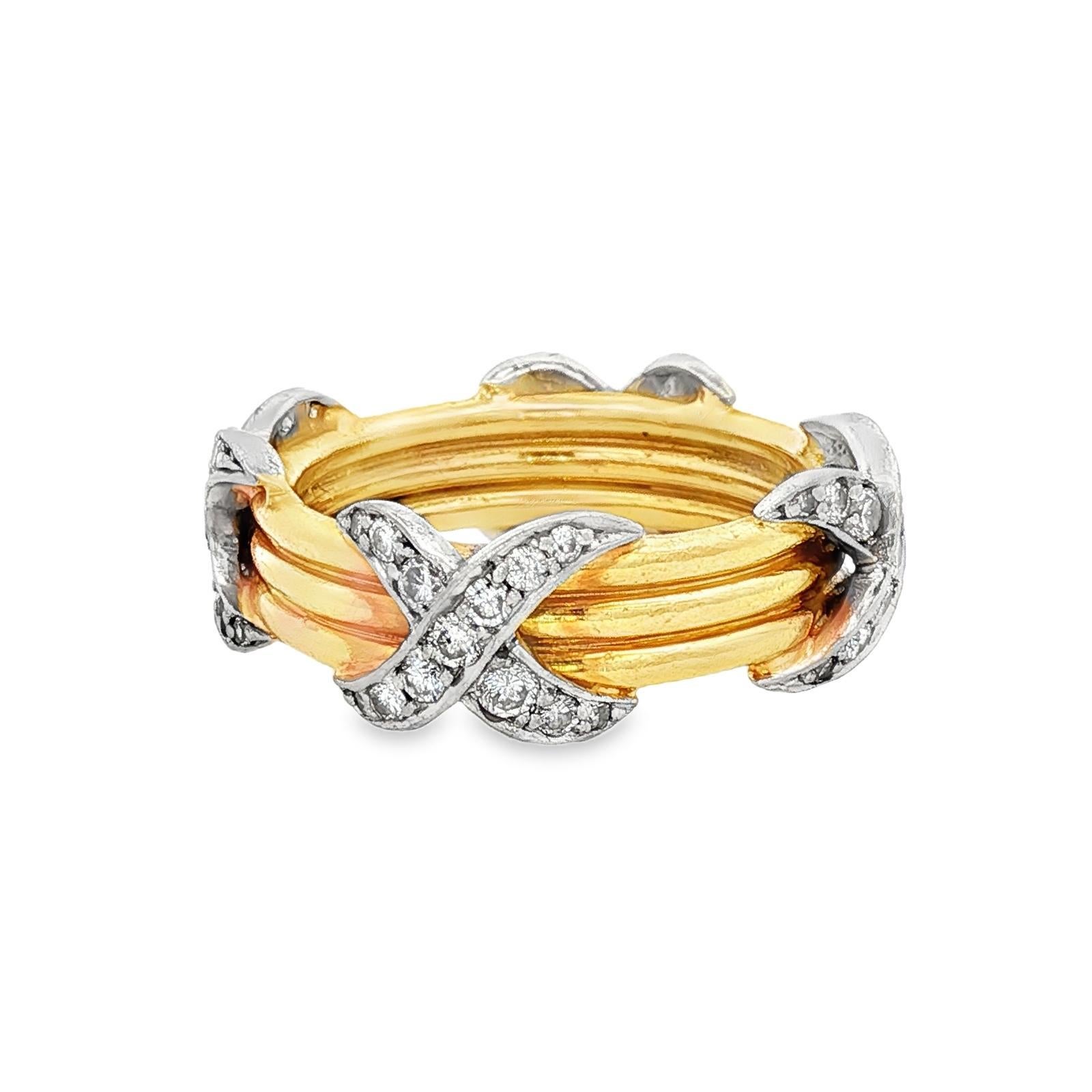 Bague en or jaune 18 carats Platine Diamant 'X' Taille 6 Moderne Pour femmes en vente