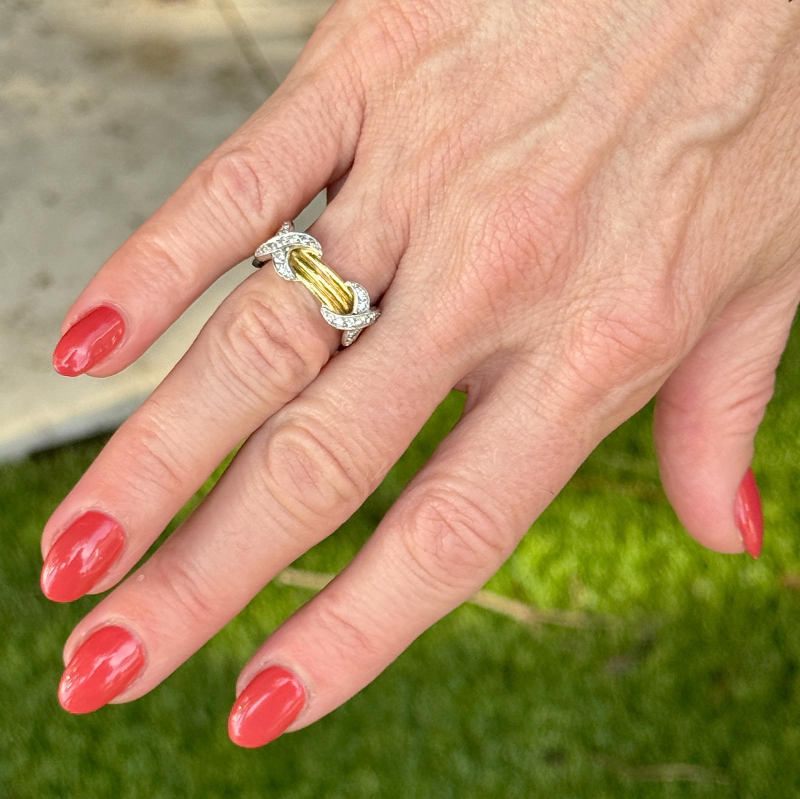 Bague en or jaune 18 carats Platine Diamant 'X' Taille 6 Moderne en vente 1