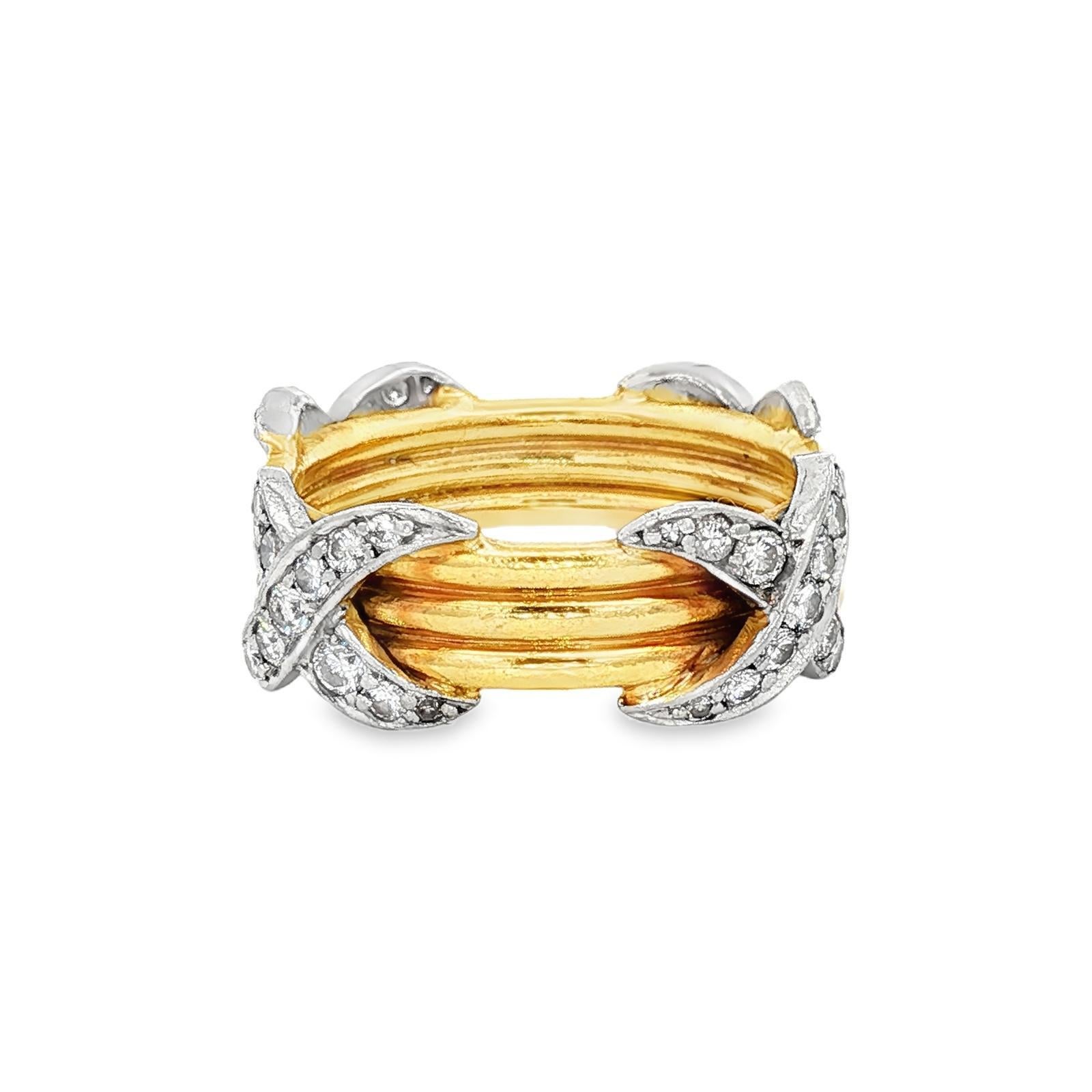 Bague en or jaune 18 carats Platine Diamant 'X' Taille 6 Moderne en vente 2