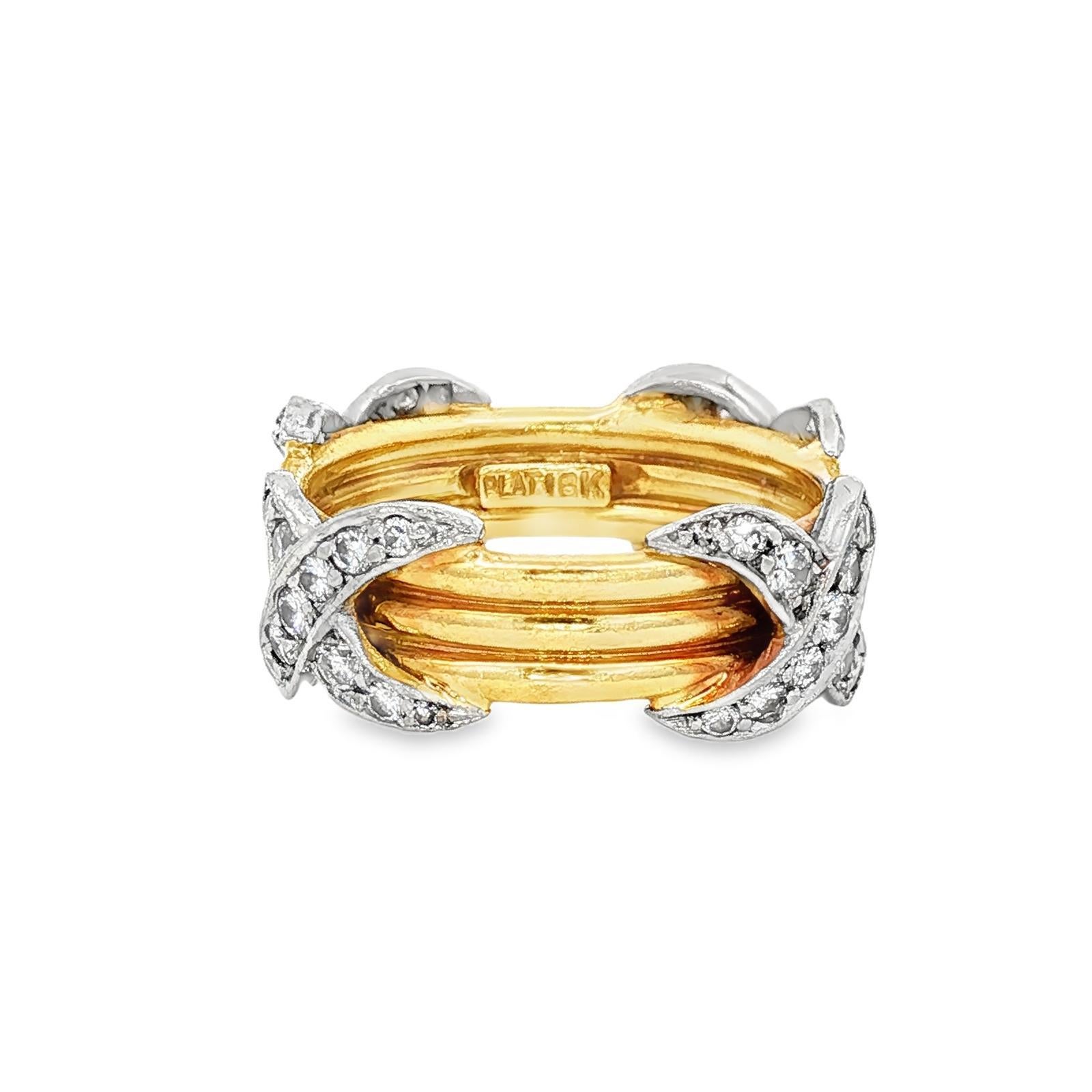 Bague en or jaune 18 carats Platine Diamant 'X' Taille 6 Moderne en vente 3
