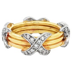 Bague en or jaune 18 carats Platine Diamant 'X' Taille 6 Moderne