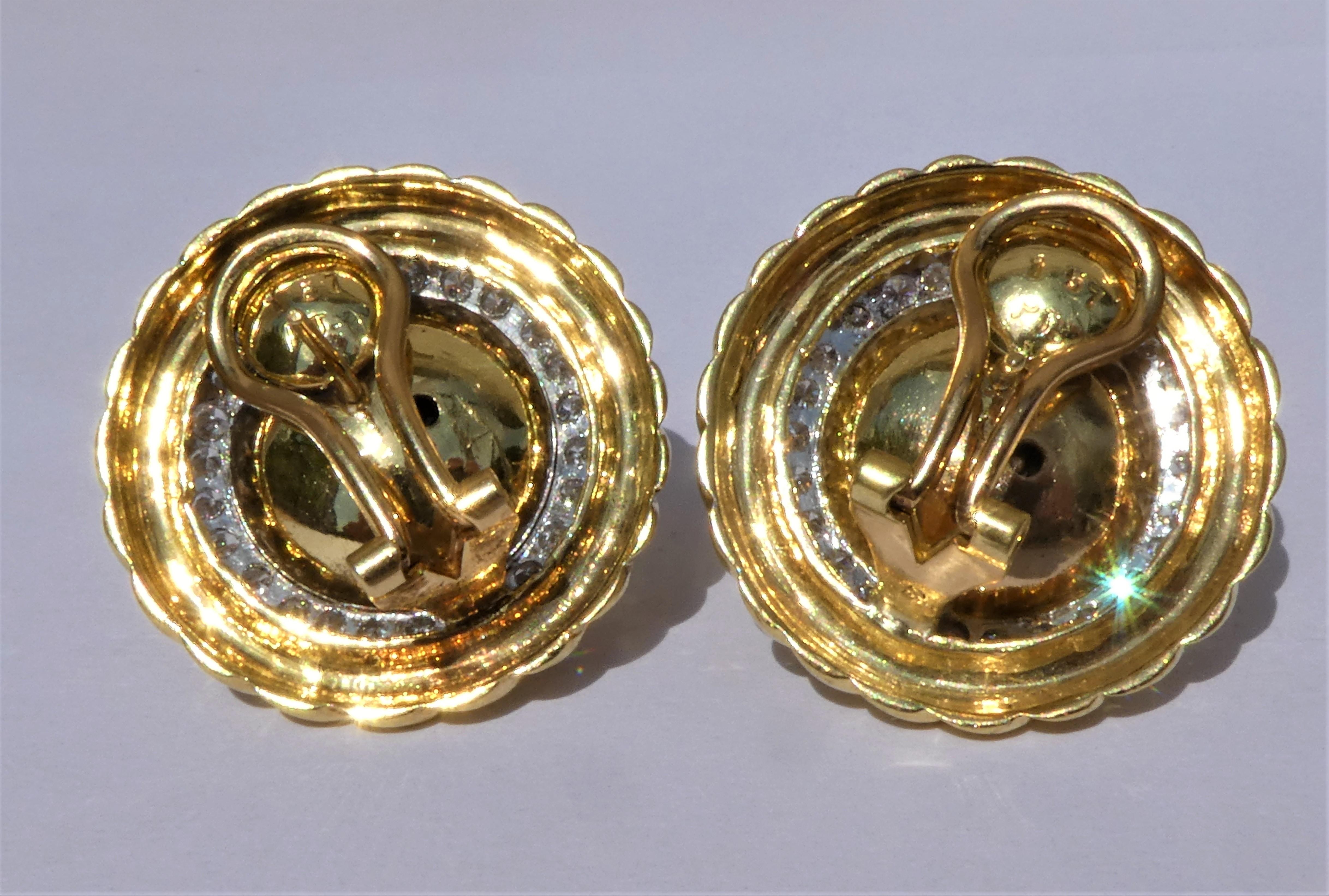Women's 18 Karat Yellow Gold Platinum Diamonds Onyx circa 1970 Earrings