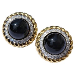 18 Karat Yellow Gold Platinum Diamonds Onyx circa 1970 Earrings