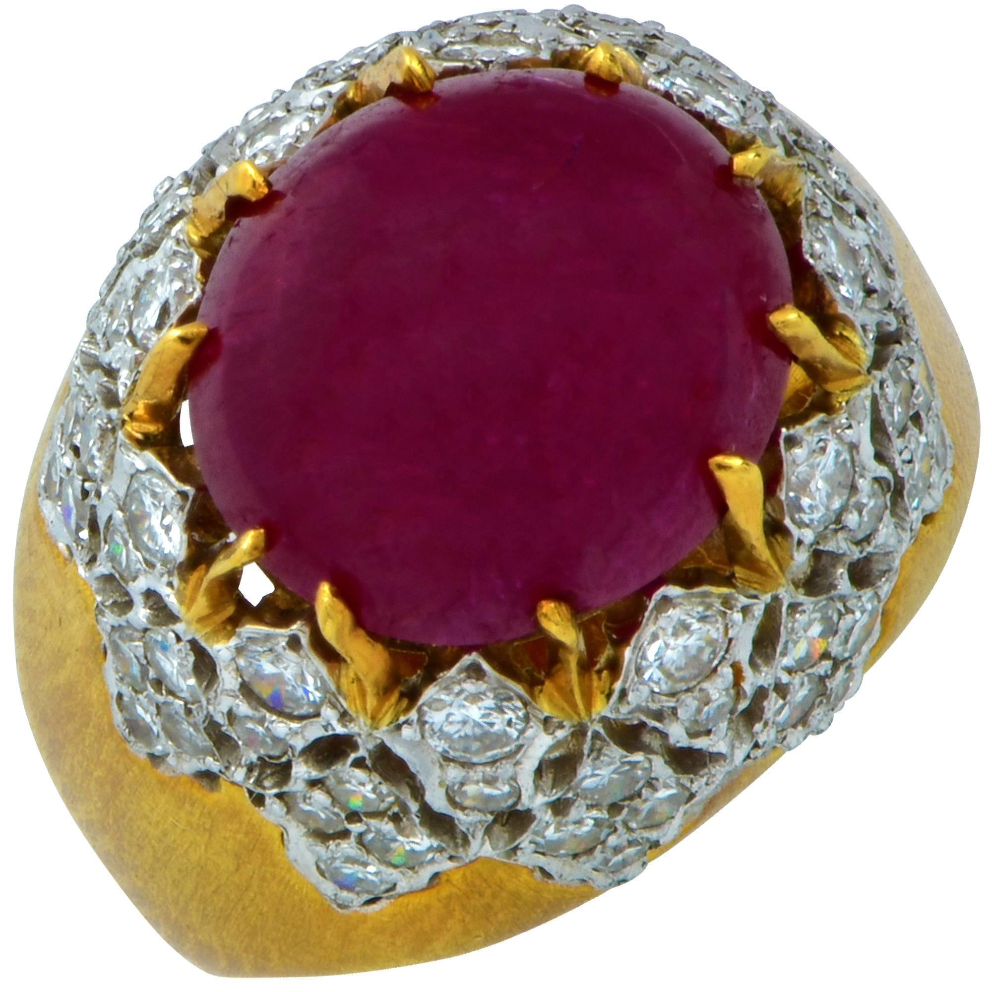 Ruby Diamond 18 Karat Yellow Gold Platinum Ring