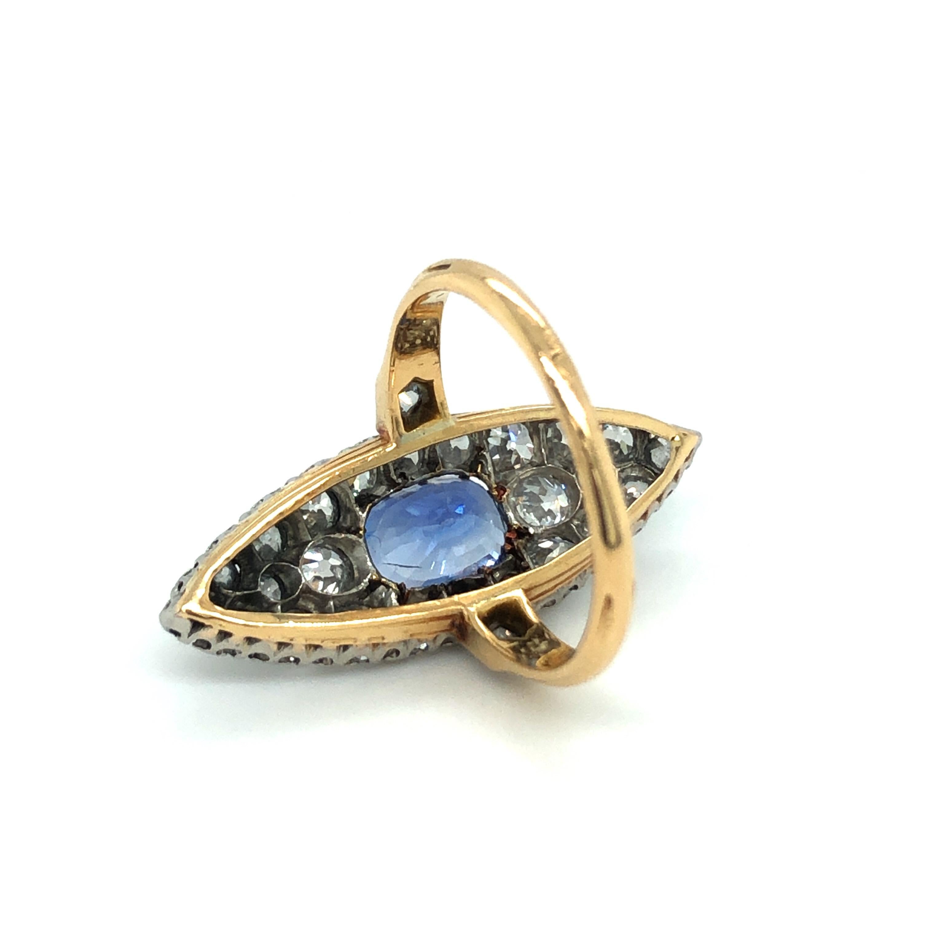 18 Karat Gelbgold Platin Saphir Diamant Kleid Cocktail-Ring, um 1905 (Edwardian) im Angebot