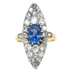 18 Karat Yellow Gold Platinum Sapphire Diamond Dress Cocktail Ring, circa 1905