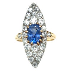 Antique 18 Karat Yellow Gold Platinum Sapphire Diamond Dress Cocktail Ring, circa 1905