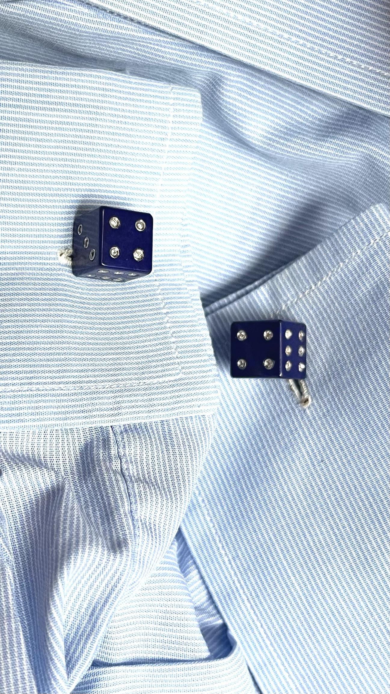 18 Karat Yellow Gold Playing Dice Lapis Lazuli Diamonds Cufflinks For Sale 7