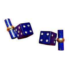 18 Karat Gelbgold Spielende Würfel Lapislazuli Diamanten Manschettenknöpfe