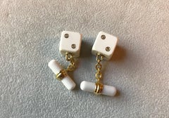 18 Karat Yellow Gold Playing Dice White Agate Diamonds Cufflinks