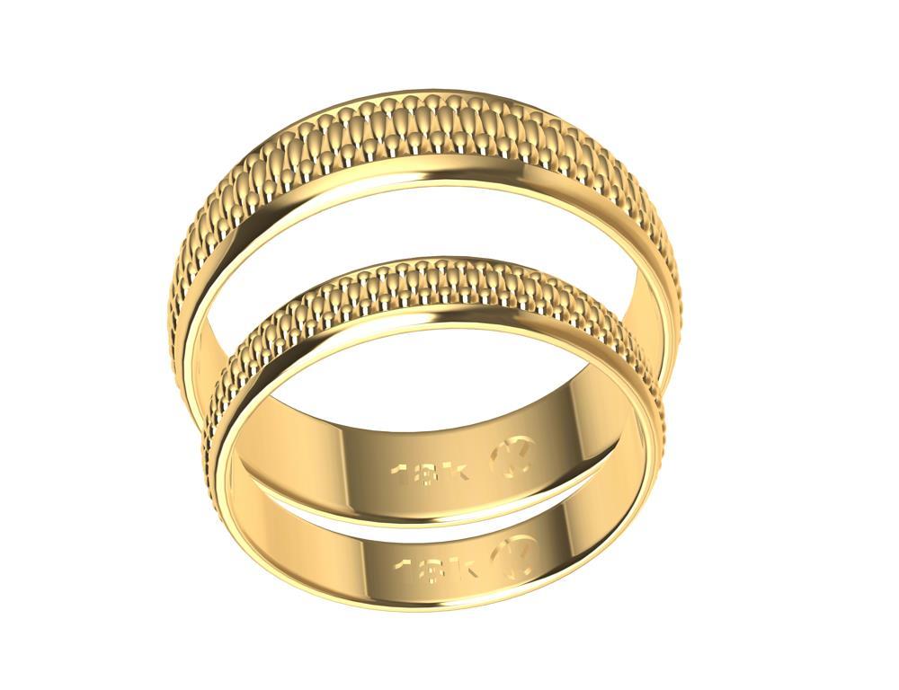 For Sale:  18 Karat Yellow Gold Polished Millgrain Wedding Rings Bridal Set 3
