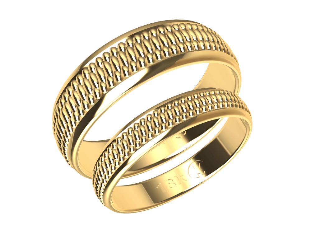 For Sale:  18 Karat Yellow Gold Polished Millgrain Wedding Rings Bridal Set 4