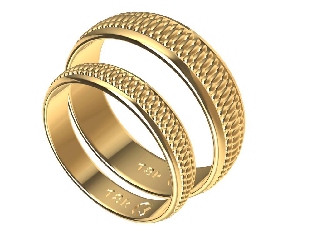 For Sale:  18 Karat Yellow Gold Polished Millgrain Wedding Rings Bridal Set 5