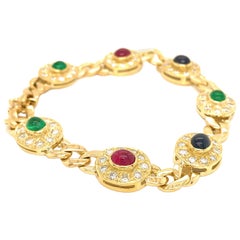 18 Karat Yellow Gold Precious Gemstones and Diamond Bracelet