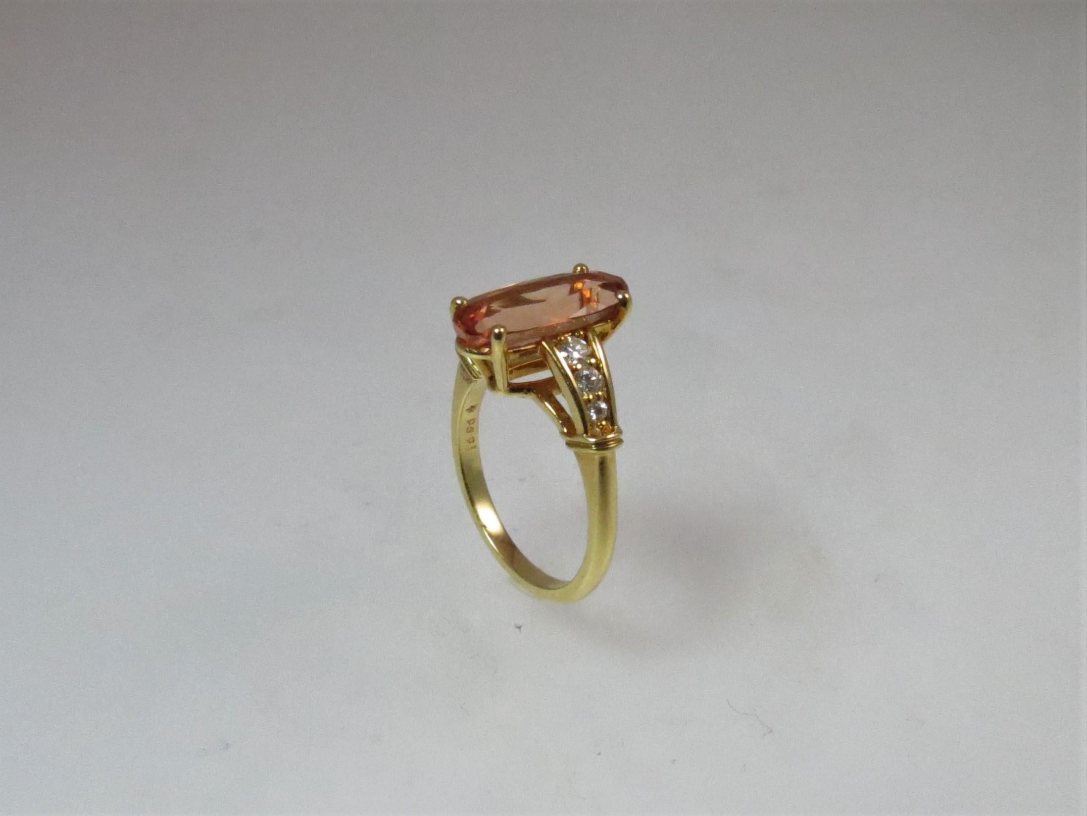 Oval Cut 18 Karat Yellow Gold Precious Topaz and Diamond Ring For Sale