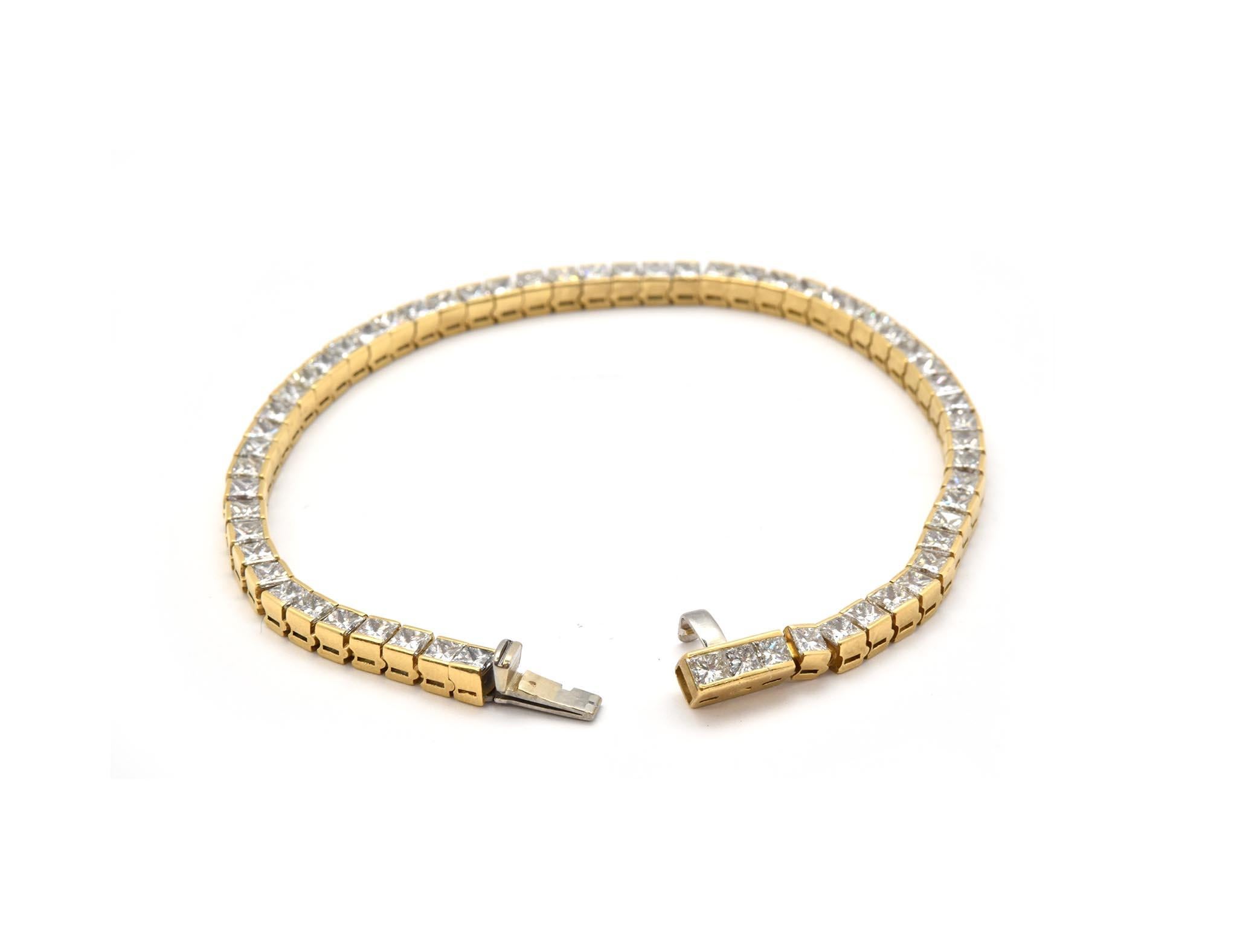 Modern 18 Karat Yellow Gold Princess Cut 7.20 Carat Diamond Inline Bracelet