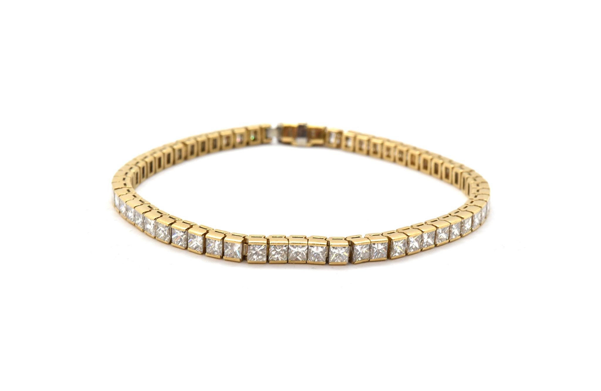 18 Karat Yellow Gold Princess Cut 7.20 Carat Diamond Inline Bracelet In New Condition In Scottsdale, AZ