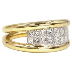 18 Karat Yellow Gold Princess Cut Diamond Double-Row Ring