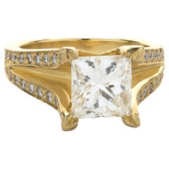 18 Karat Yellow Gold Princess Cut Diamond Engagement Ring
