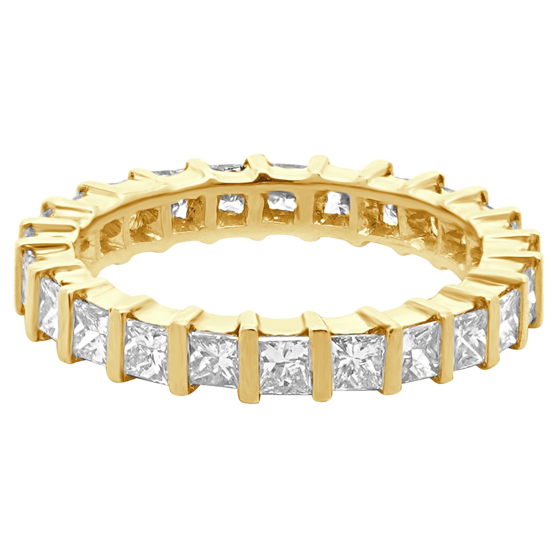 18 Karat Yellow Gold Princess Cut Diamond Eternity Band